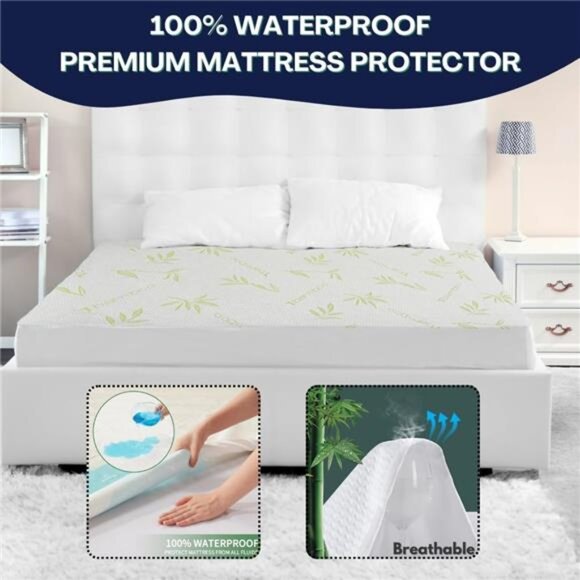 Mattress Protector with Zipper - 100% Waterproof Queen Size Cooling - Picture 2 of 7